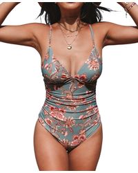 CUPSHE - Floral V Neck One Piece Swimsuit - Lyst