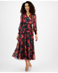 Msk - Floral-print Smocked Tiered Maxi Dress - Lyst