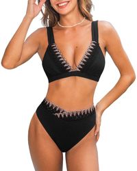 CUPSHE - Deep V-neck Stitching Back Hook Bikini Sets - Lyst