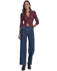 DKNY - Textured Collared Button Front Blouse High Rise Modern Wide Leg Jeans - Lyst
