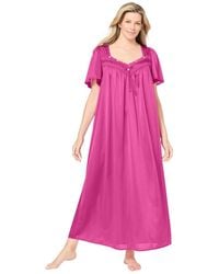 Only Neccessities - Plus Size Only Necessities Long Silky Lace-trim Gown - Lyst