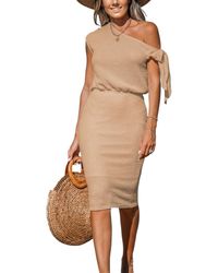 CUPSHE - Khaki Waffle Knit Off-shoulder Midi Cover Up Dress - Lyst