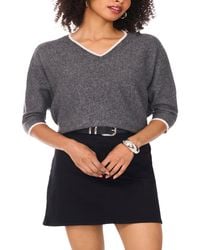 Vince Camuto - Cozy V-neck Tipped 3/4-sleeve Sweater - Lyst