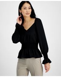 INC International Concepts - Long-sleeve Smocked Blouse - Lyst