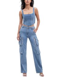 Guess - Kori High Rise Wide Leg Cotton Cargo Jeans - Lyst