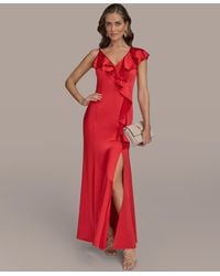 Donna Karan - Ruffle-v-neck Sleeveless Gown - Lyst