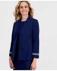 Kasper - Stretch Crepe Collarless Embellished Bracelet-sleeve Jacket - Lyst