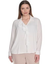 Calvin Klein - Plus Size Georgette Long-sleeve Ruffle-front Blouse - Lyst