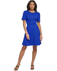 DKNY - Button-detail Short-sleeved Fit & Flare Dress - Lyst