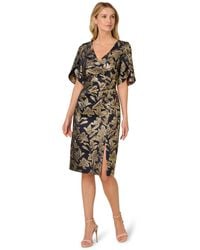 Adrianna Papell - Stretch Jacquard V-neck Short Dress - Lyst