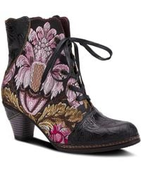 L'ARTISTE - Siren Embroidered Floral Lace-up Booties - Lyst