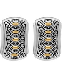 DEVATA Bali Heritage Classic Stud Clip Earrings Omega Clasp In Sterling Silver And 18k Yellow Gold Accents - Metallic