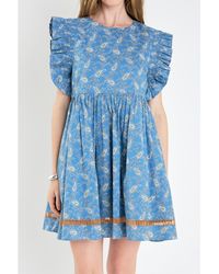 English Factory - Paisley Print Ruffle Sleeve Mini Dress - Lyst