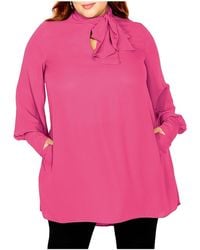 City Chic - Neck Tie Tunic Top - Lyst