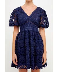 Endless Rose - Crochet Lace Puff Sleeve Mini Dress - Lyst