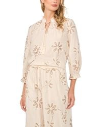 Vince Camuto - Cotton Split Neck Self-tie Top - Lyst