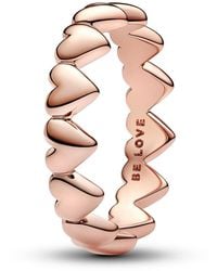 PANDORA - 14k Rose Gold-plated Row Of Hearts Ring - Lyst