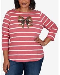 Ruby Rd. - Plus Size Boat Neck 3/4-sleeve Striped T-shirt - Lyst
