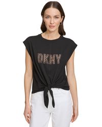 DKNY - Grommet-logo Sleeveless Tie-hem Top - Lyst