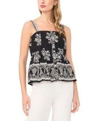 Cece - Printed Cotton Babydoll Top Wide Leg Pull On Pants - Lyst