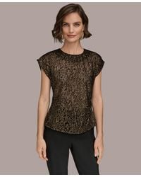 Donna Karan - Cap Sleeve Metallic Burnout Crewneck Top - Lyst