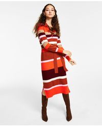 Charter Club 100% Cashmere Striped Sweater Dress, Created For Macy's - Red