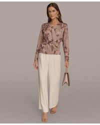 Donna Karan - Long Sleeve Printed Top Pleated Wide Leg Pants - Lyst