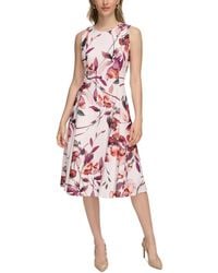 Calvin Klein - Floral Print Sleeveless A-line Midi Dress - Lyst
