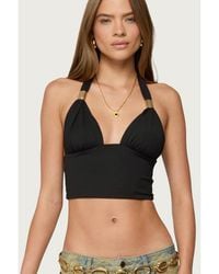 Edikted - Aiva Backless Plunge Neck Halter Top - Lyst
