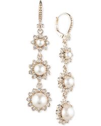 Marchesa - Tone Imitation Pearl & Crystal Triple Drop Earrings - Lyst