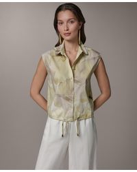 Donna Karan - Petite Collared Printed Top - Lyst