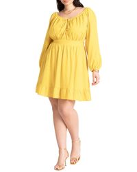 Eloquii - Plus Size Puff Sleeve Linen Mini Dress - Lyst