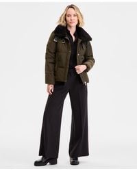 DKNY - Faux-fur-collar Zip-front Puffer Coat - Lyst