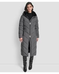 DKNY - Hooded Zip Front A-line Maxi Puffer Coat - Lyst