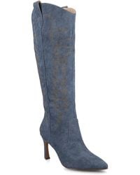 Journee Collection - Laramie Embroidery Detail Knee High Western Boots - Lyst