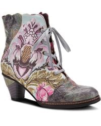 L'ARTISTE - Siren Embroidered Floral Lace-up Booties - Lyst