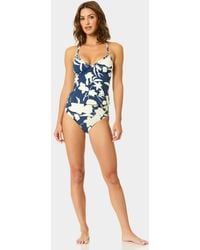 Cece - Printed V-neck Contrast Ruffle Tankini Top - Lyst