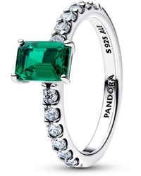PANDORA - Rectangular Sparkling Halo Ring - Lyst