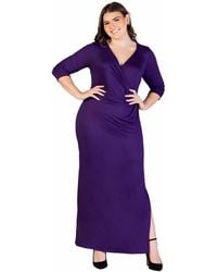 24seven Comfort Apparel - Fitted V-neck Side Slit Maxi Dress - Lyst