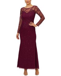 Adrianna Papell - Beaded Long-sleeve Gown - Lyst