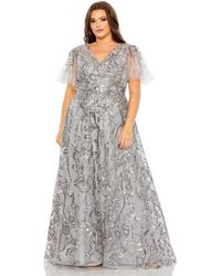 Mac Duggal - Plus Size High Neck Flutter Sleeve Embellished A-line Gown - Lyst