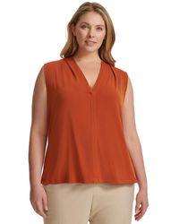 Calvin Klein - Plus Size Solid V-neck Sleeveless Top - Lyst