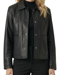 Modenaire - Leather Button-front Collared Jacket - Lyst