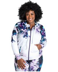 Poetic Justice - Plus Size Curvy-fit Zip-up Floral Print Poly Tricot Hoodie - Lyst