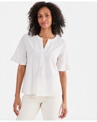 Style & Co. - Petite Y-neck Ruffle Short-sleeve Cotton Top - Lyst