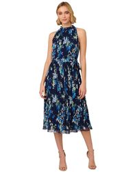 Adrianna Papell - Floral Pleated Chiffon Dress - Lyst