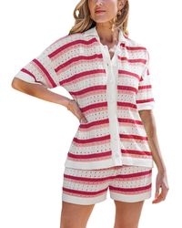 CUPSHE - Striped Knit Button Down Matching Set - Lyst