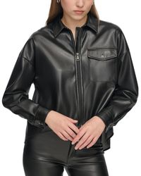 DKNY - Zip-front Faux-leather Long-sleeve Shirt - Lyst