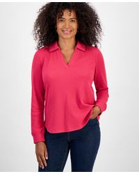 Style & Co. - Waffle-knit Long-sleeve Polo Top - Lyst