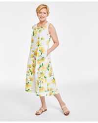 Charter Club - 100% Linen Floral-print Sleeveless Midi Dress - Lyst